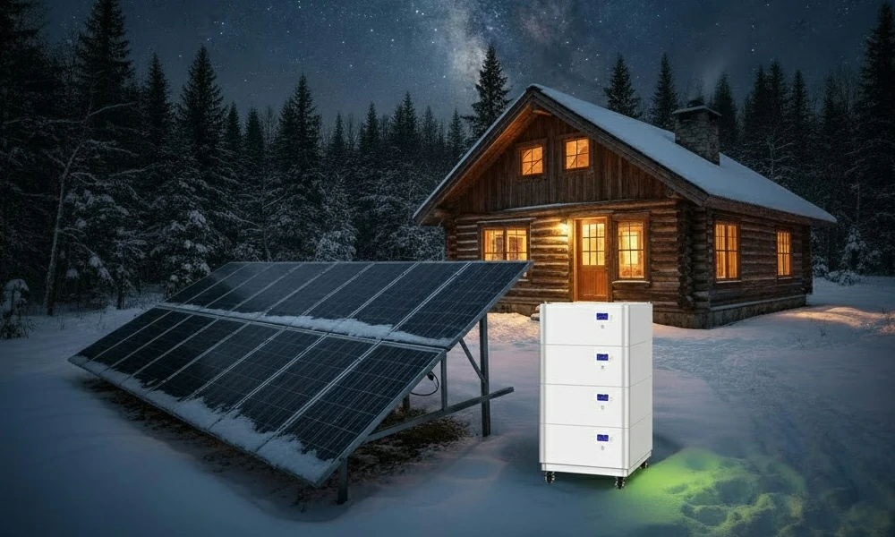 off-grid home with a solar backup battery