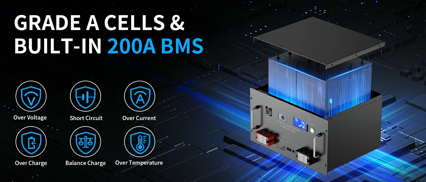 rack mount 24V solar lithium battery 200a bms