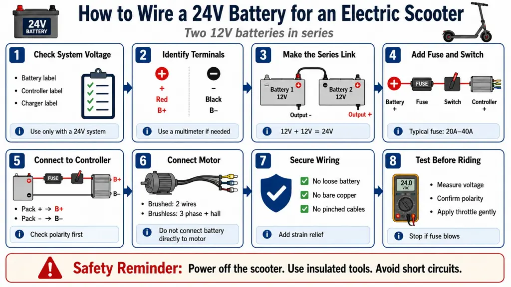step-by-step how to wire a 24v battery for an electric scooter