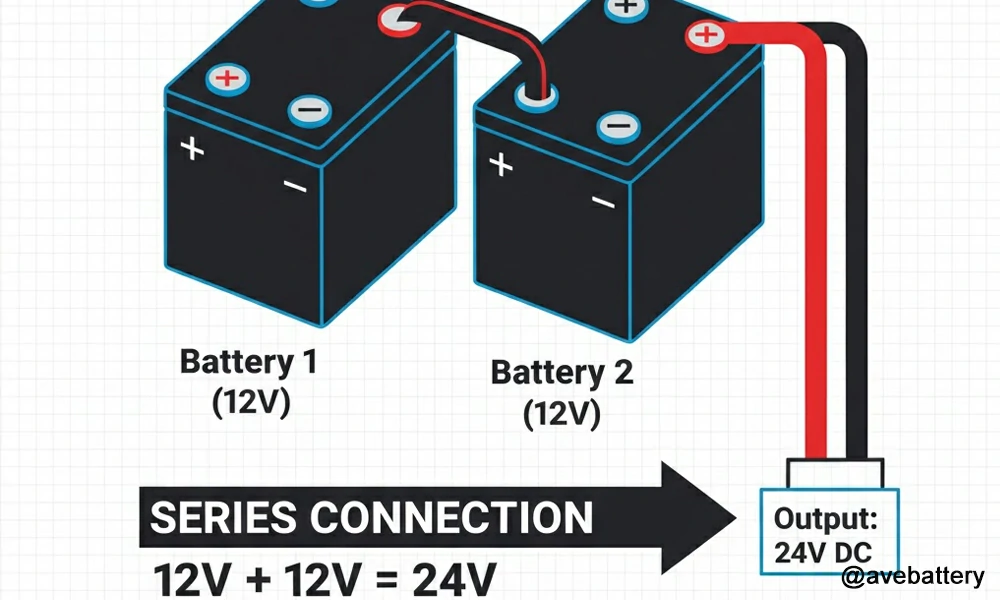 two 12V batteries connected in series to achieve 24V