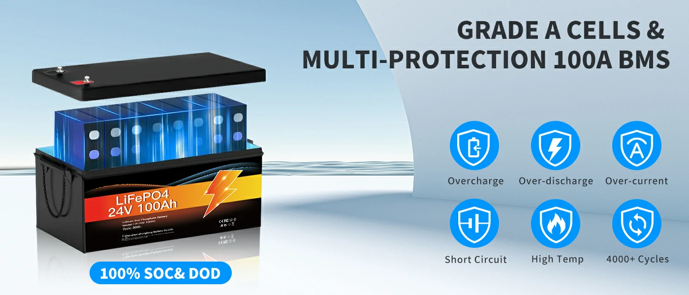 lightweight 24v lifepo4 battery with built-in bms