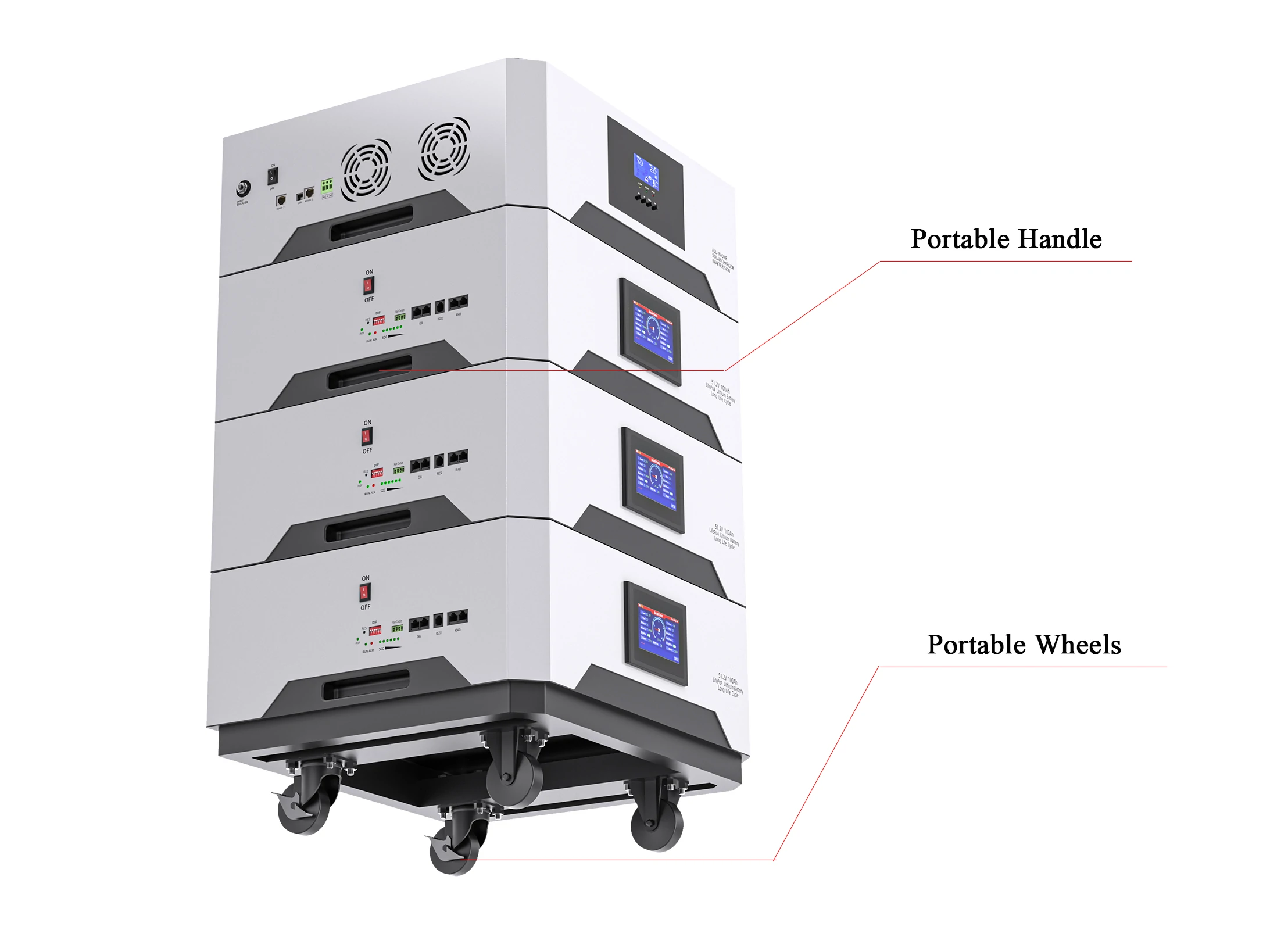 Modular 10kWh solar battery system stacked in battery room