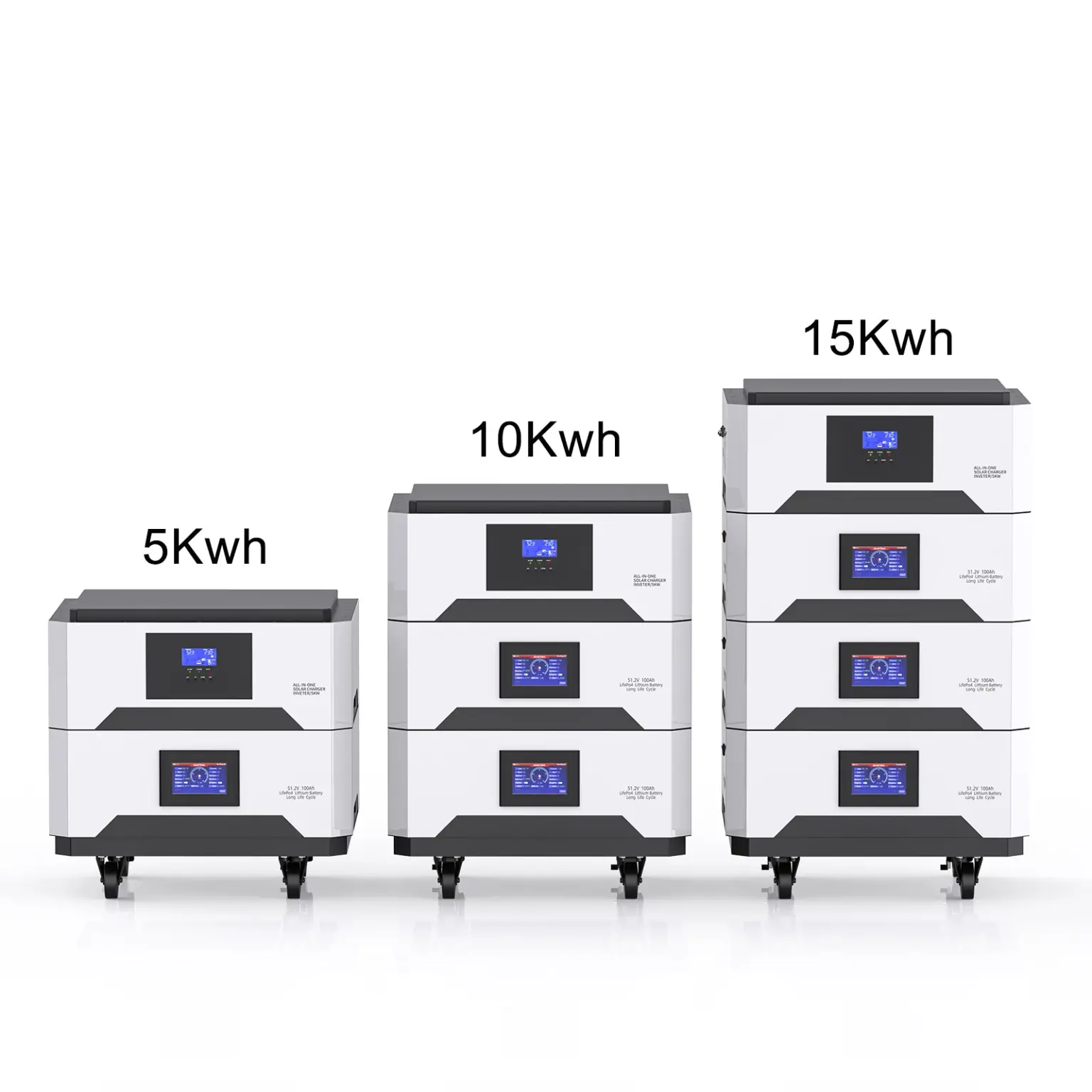 Scalable 15kWh solar battery modules stacked vertically