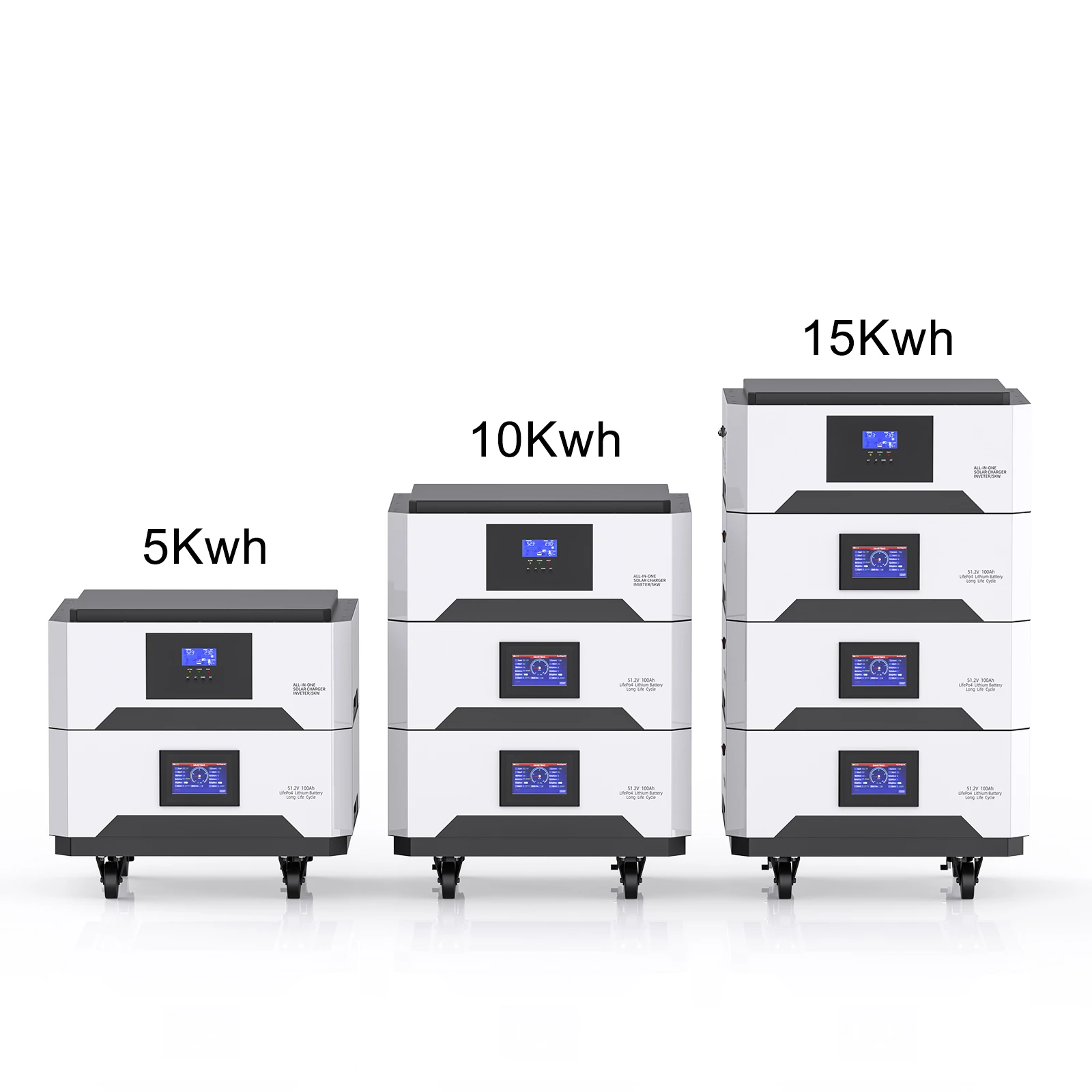 Scalable 15kWh solar battery modules stacked vertically