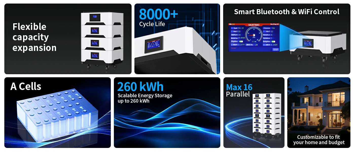 residential solar battery 5kWh capacity stacked design