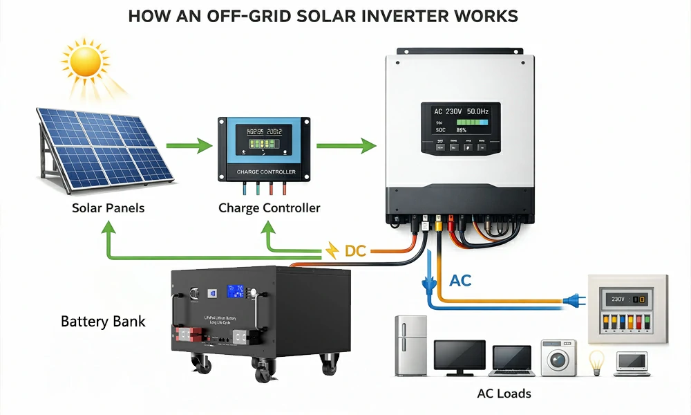 how an off-grid inverter works in a real system