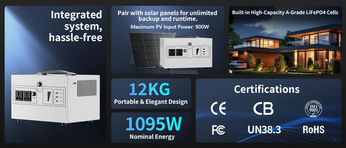 1095W portable power station with solar charging capability