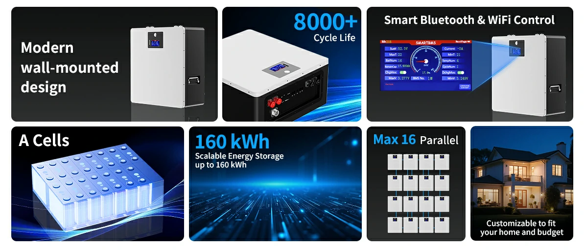 48v 10kwh wall mounted battery for home energy storage
