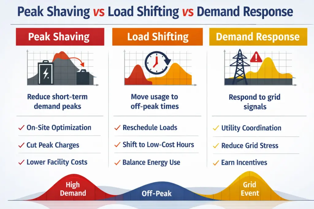 peak shaving vs load shifting vs demand response