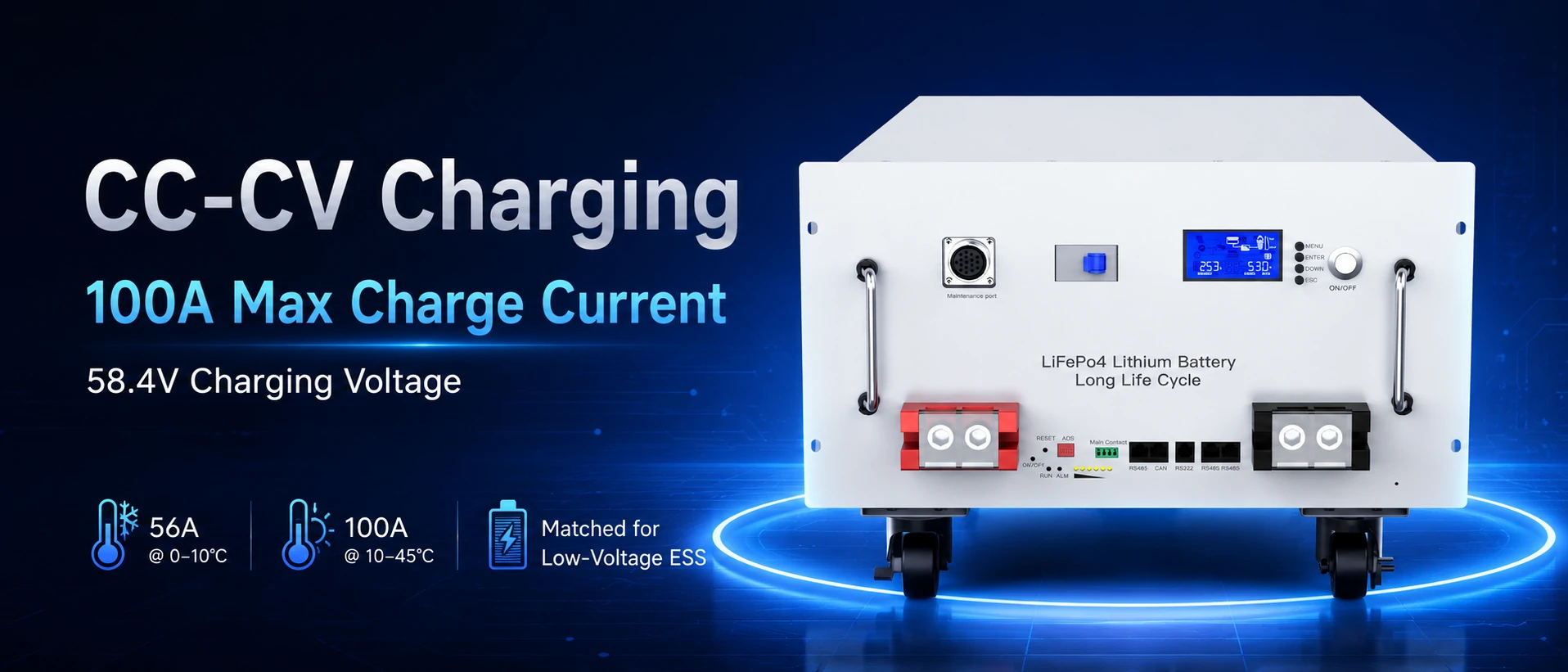 15kWh 280Ah 48V Аккумуляторная батарея для стойки с зарядкой CC CV и 100A максимальный зарядный ток