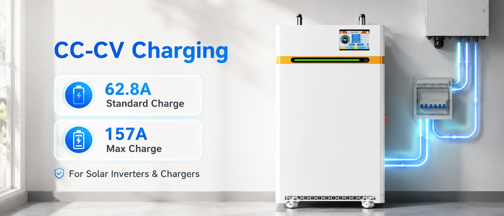 15 kWh 300 Ah lifepo4 Charge de batterie CC-CV avec un courant de charge maximal de 157 A