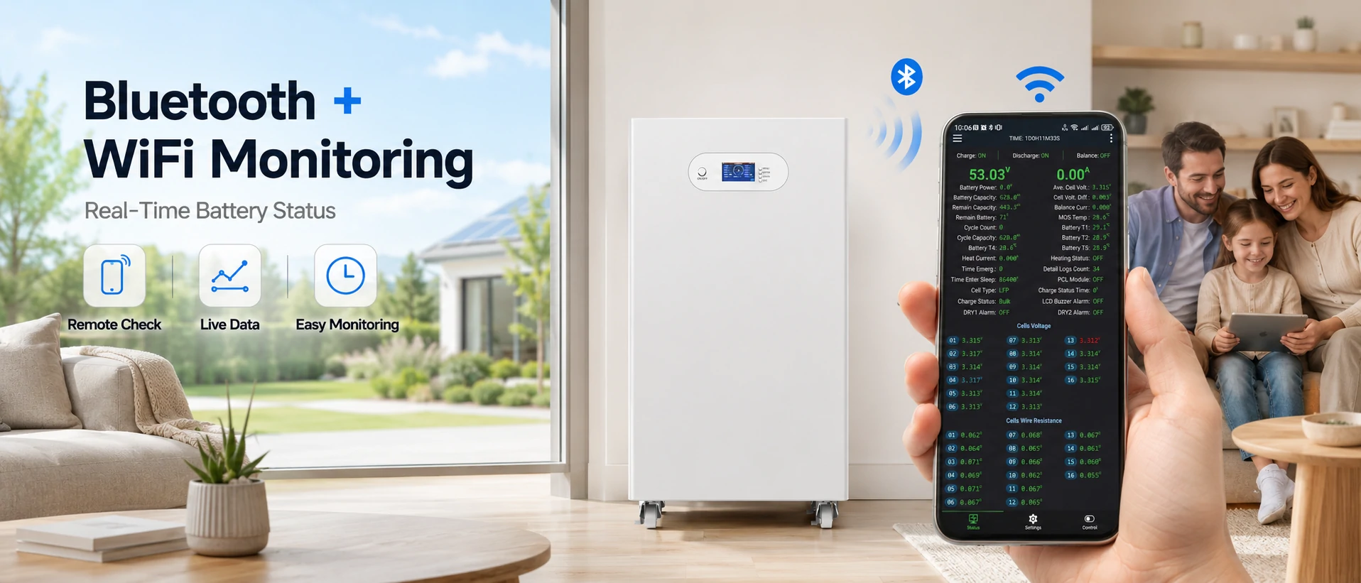 15kwh 48v lifepo4 battery with bluetooth plus wifi monitoring