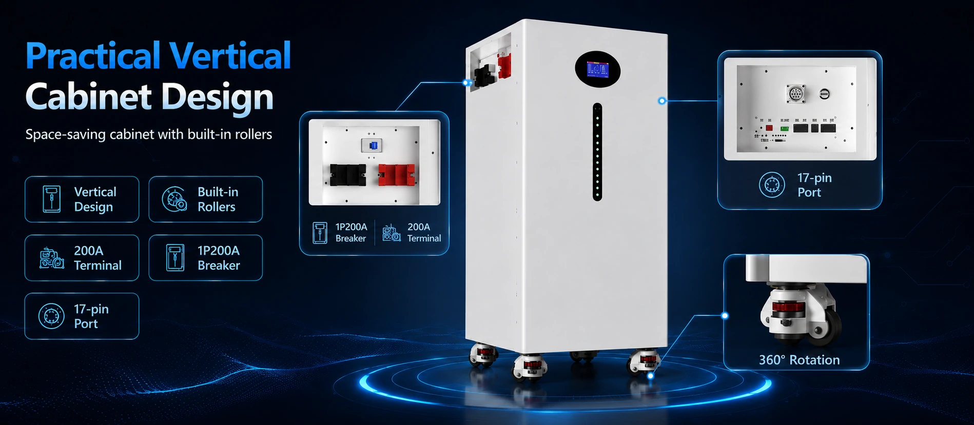 15kwh battery storage with rollers and front display