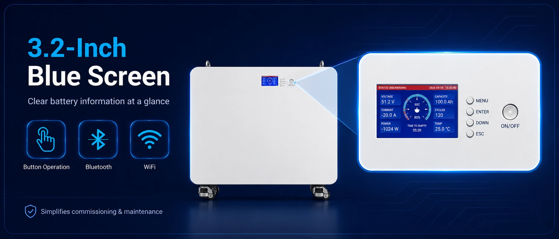 16kwh battery 3.2-inch button blue screen and maintenance port