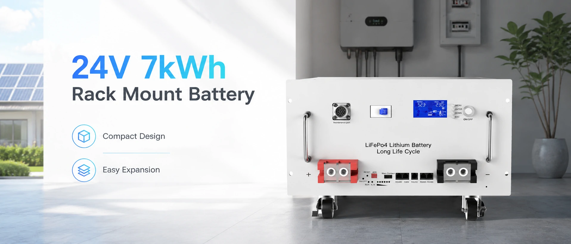 24V Rackmontage LiFePO4 Batterie in einem Heimsolarspeichersystem installiert