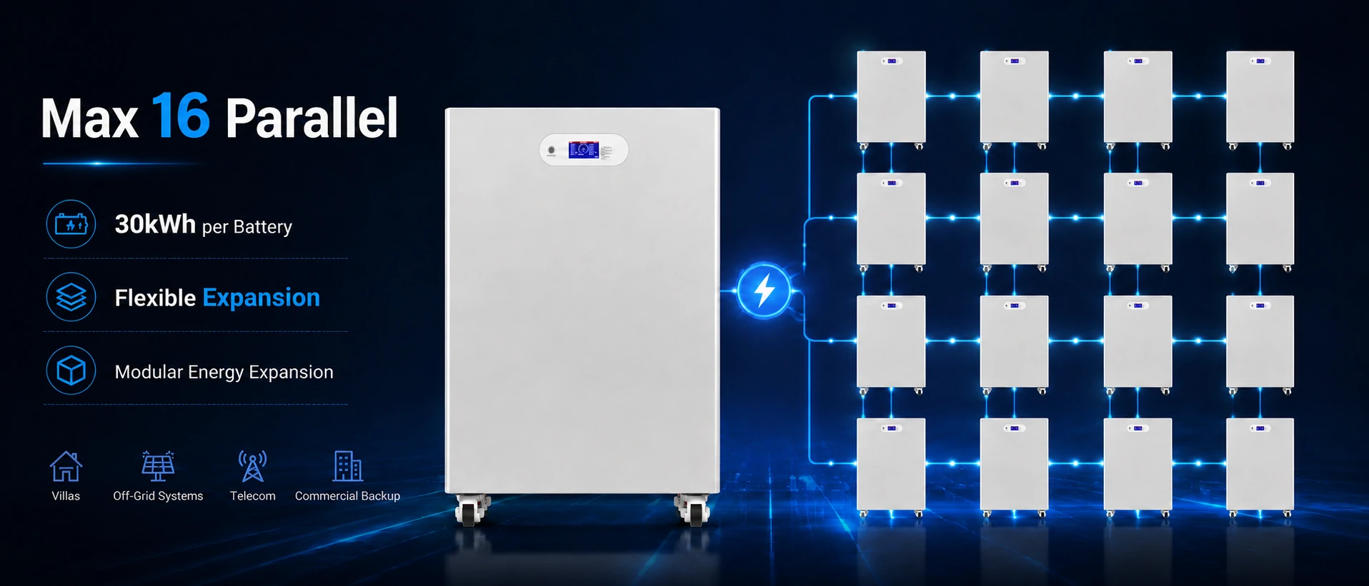 30kWh LiFePO4 battery system expandable up to 16 units in parallel