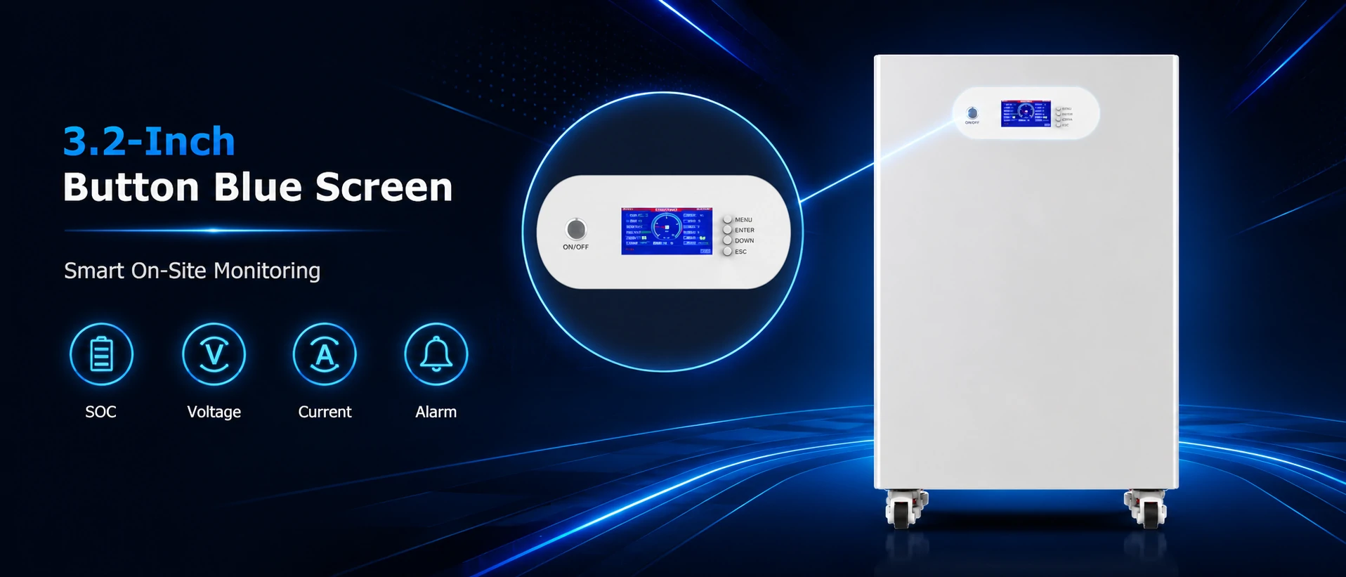 30kWh LiFePO4 battery with 3.2 inch button blue screen for real time battery status checking