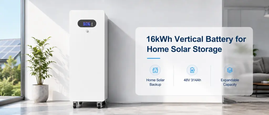 48V 314Ah 16kWh vertical LiFePO4 Bateria para armazenamento de energia solar residencial e energia de reserva.