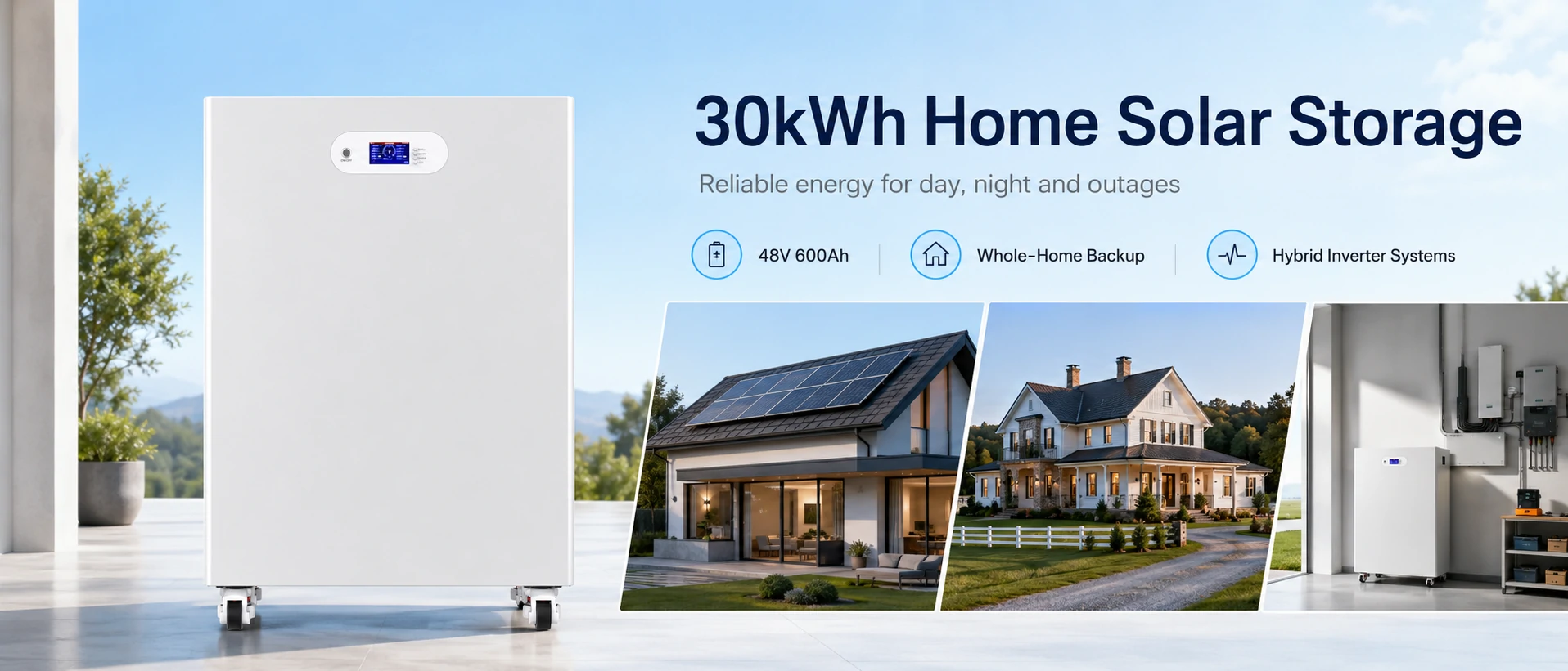 48V 600Ah 30kWh vertical LiFePO4 battery for home solar storage