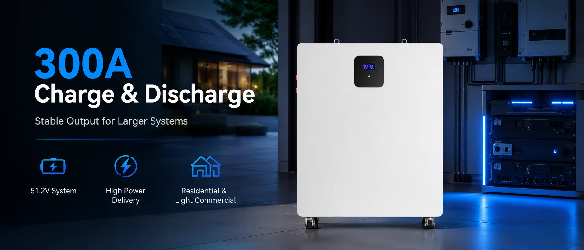 50kWh solar battery with 300A max charge and discharge current for high power backup systems