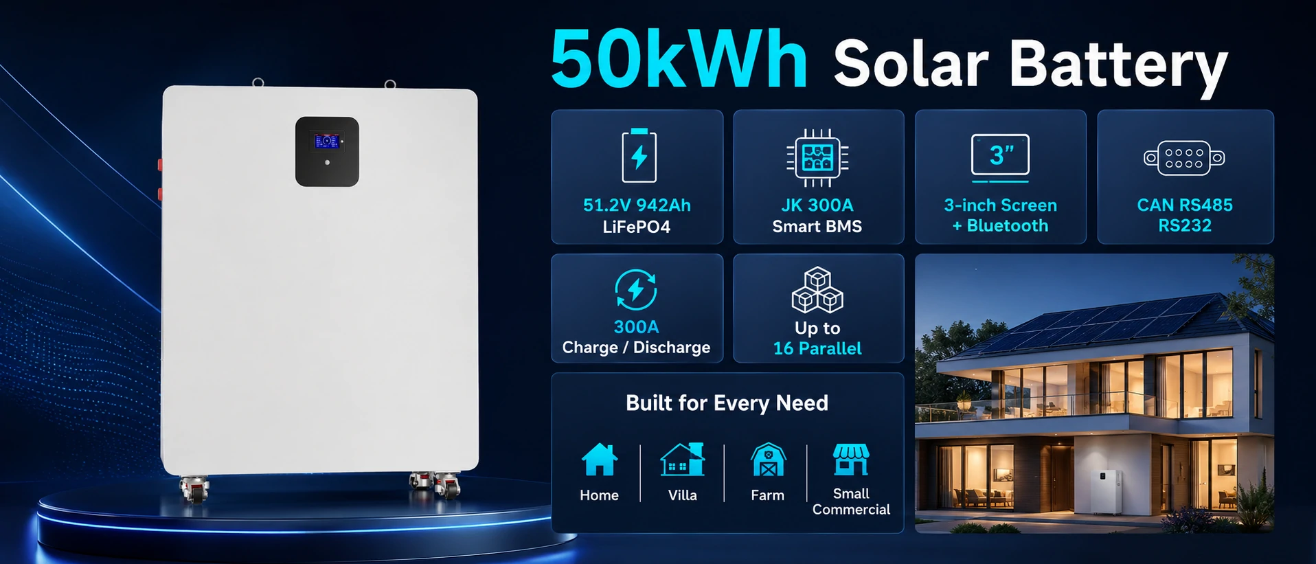 51.2v 942ah 50kwh lifepo4 battery cabinet with cornex cells
