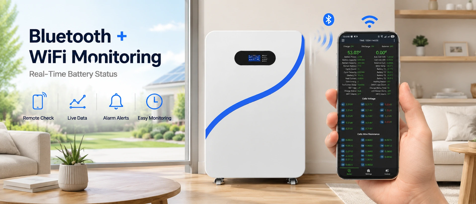 Bluetooth und WiFi Überwachung für 8kWh LiFePO4 austauschbare Akkus