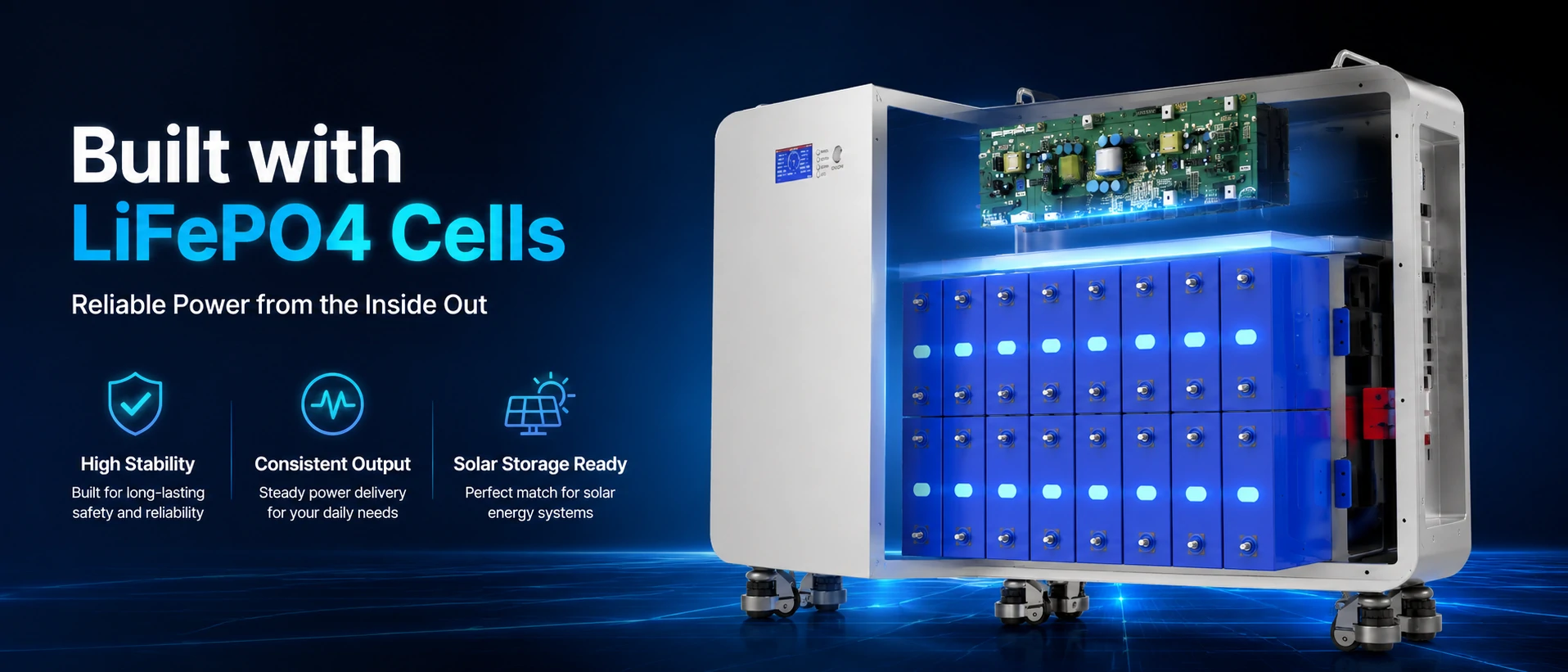 LiFePO4 cells inside 16kwh 48V 300Ah solar storage battery
