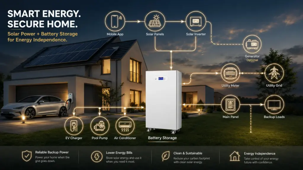 how does a home solar system with battery storage work