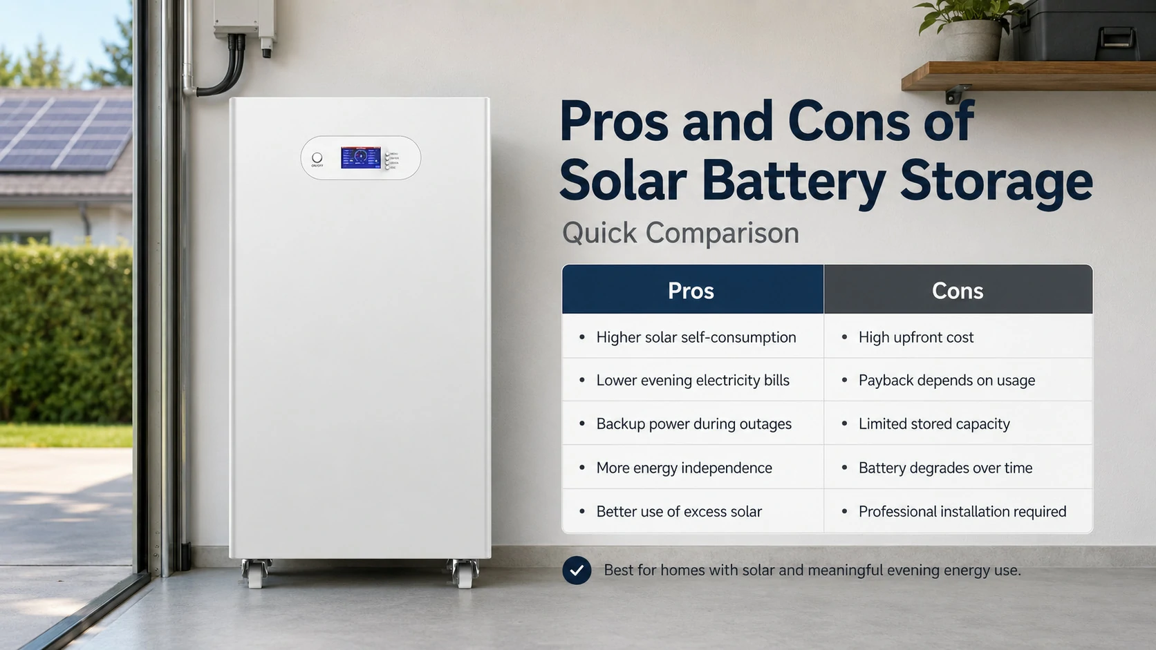 pros and cons of solar battery storage