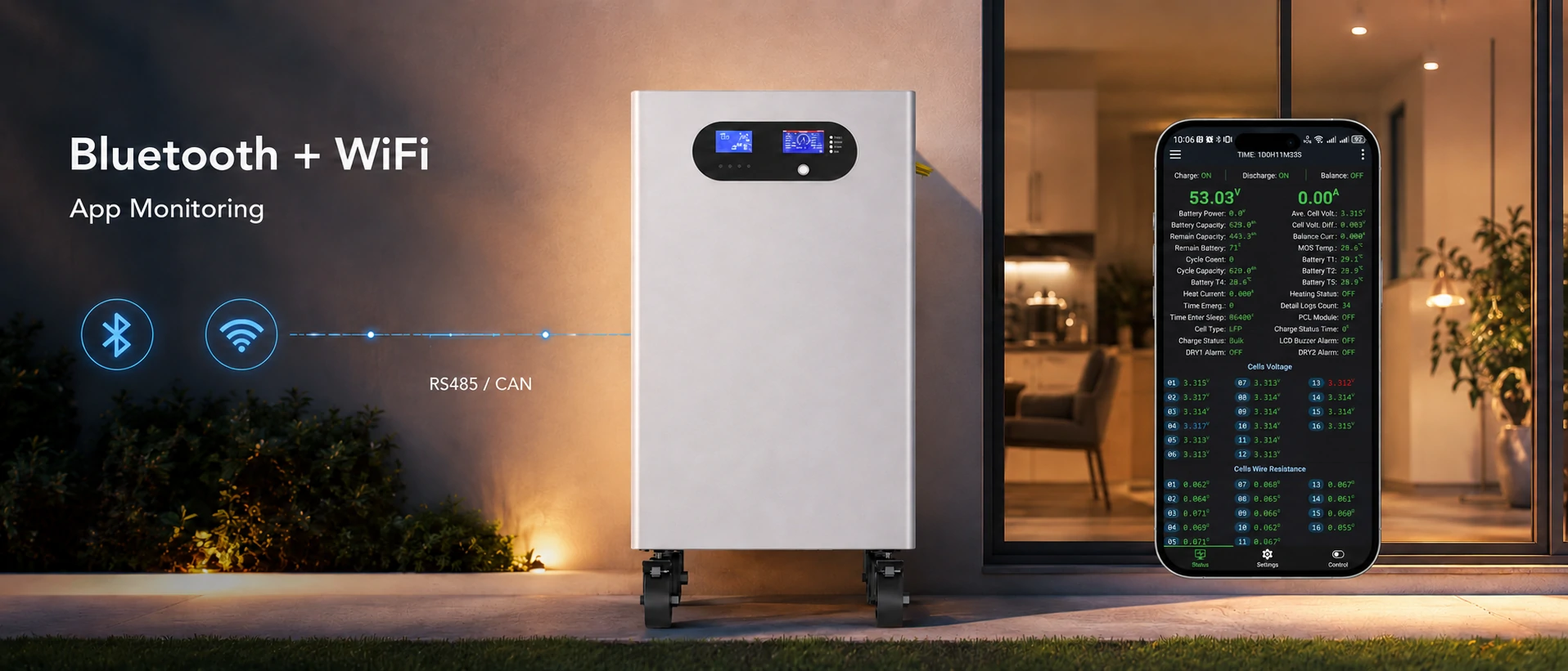 15kWh batterie domestique avec Bluetooth et WiFi Stack monitoring