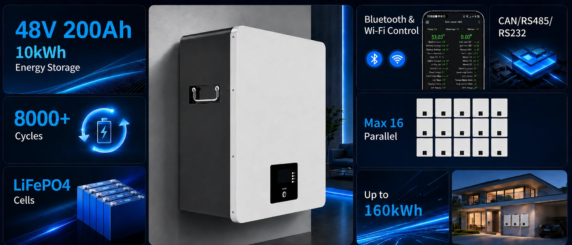 48v 200ah 10kwh powerwall battery