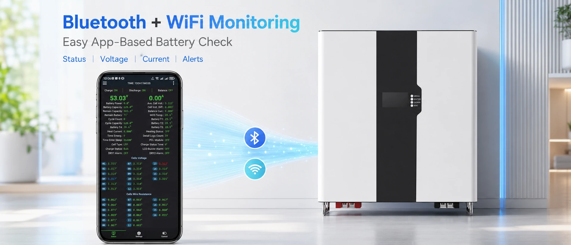 48-V-Wandbatterie mit Bluetooth und WiFi Überwachung für intelligente Batteriesteuerung