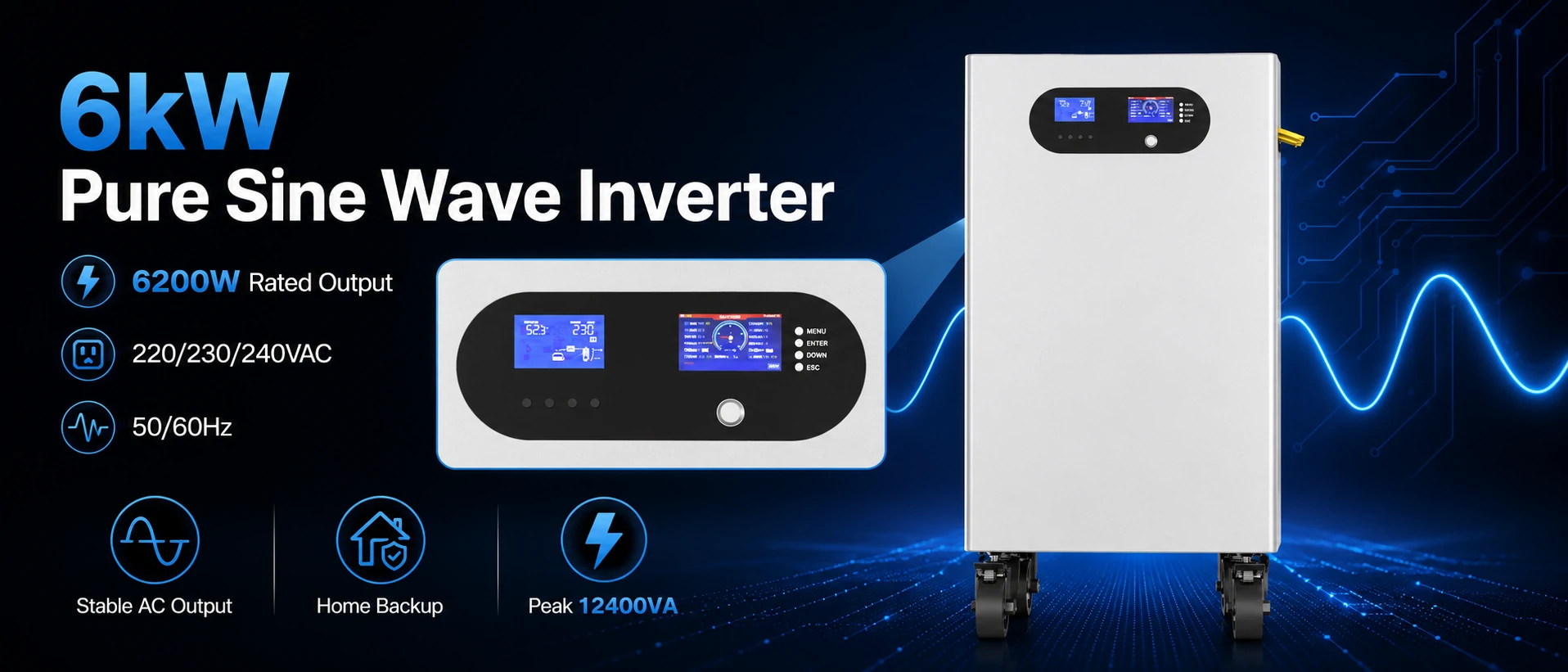 Onduleur à onde sinusoïdale pure de 6 kW intégré avec 15kWh batterie solaire