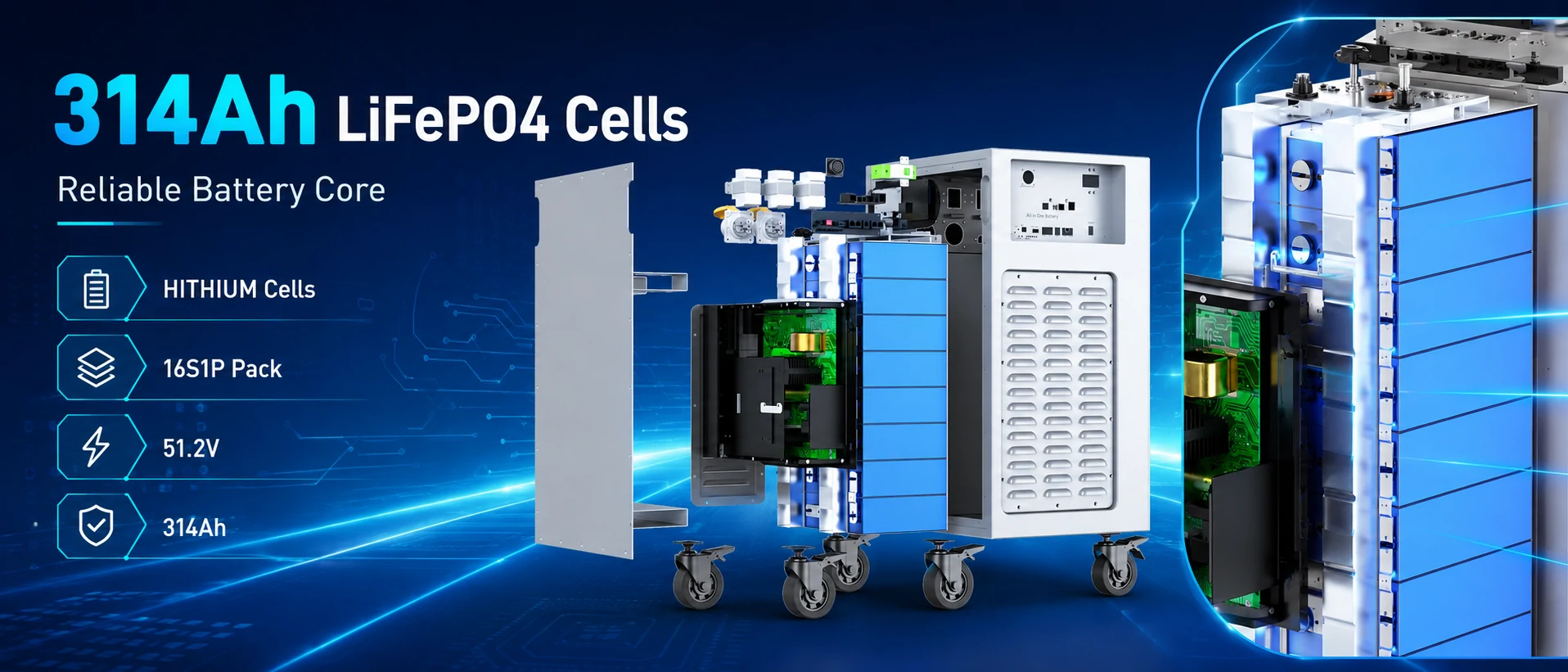LiFePO4 cellules pour 51.2V 15kWh système de batterie solaire