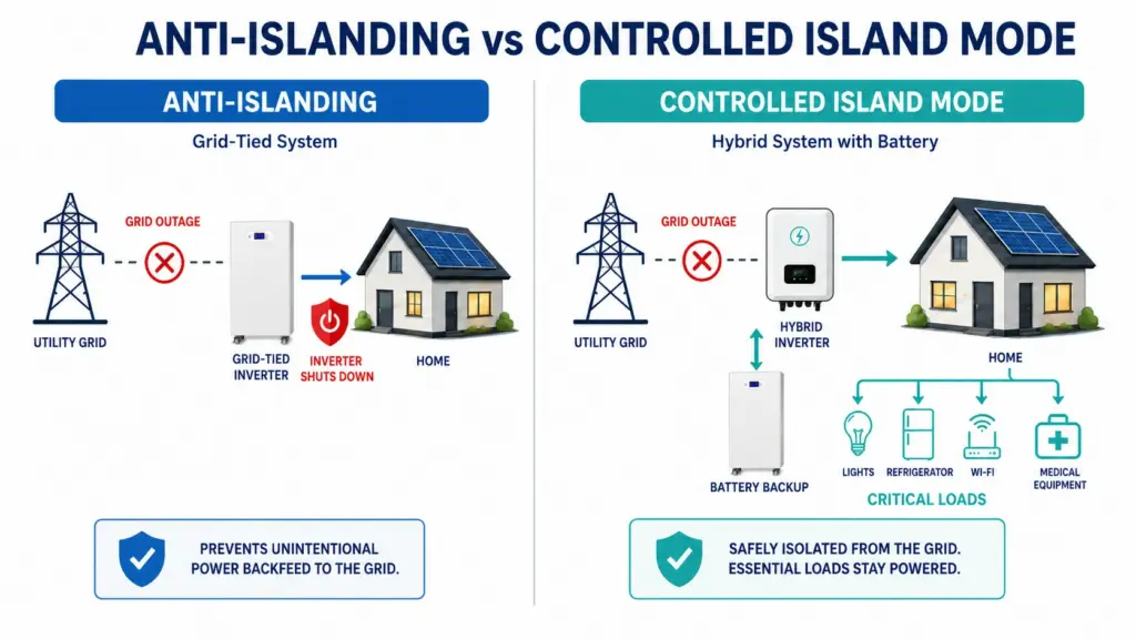 anti-islanding vs controlled island mode