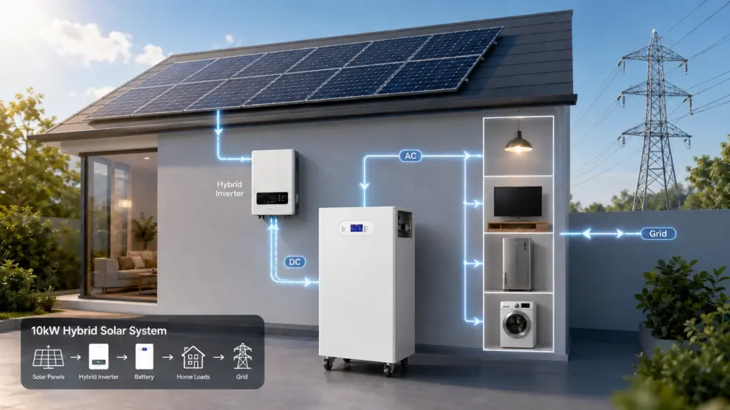 how does a 10kw hybrid solar system work
