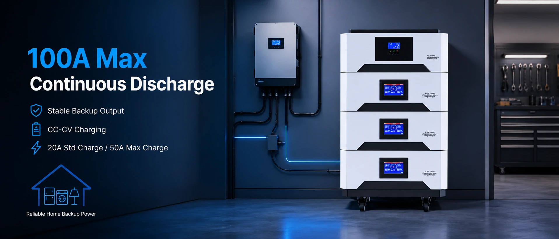 solar battery stackable 100a max continuous discharge