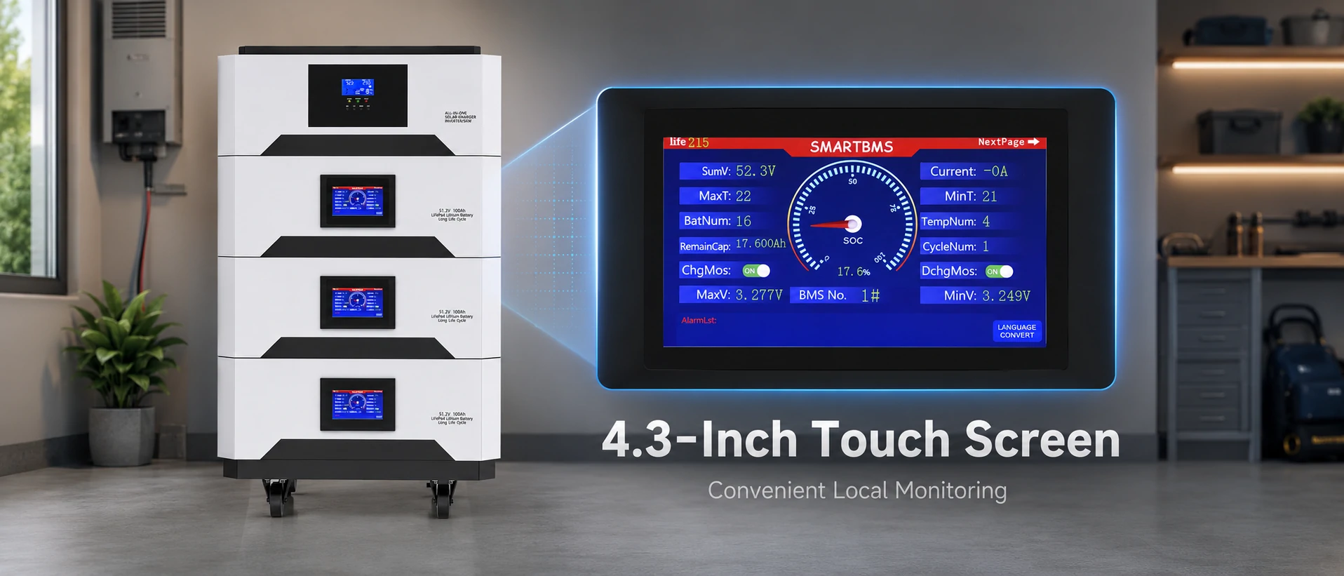 solar battery stackable 4.3-inch touch screen