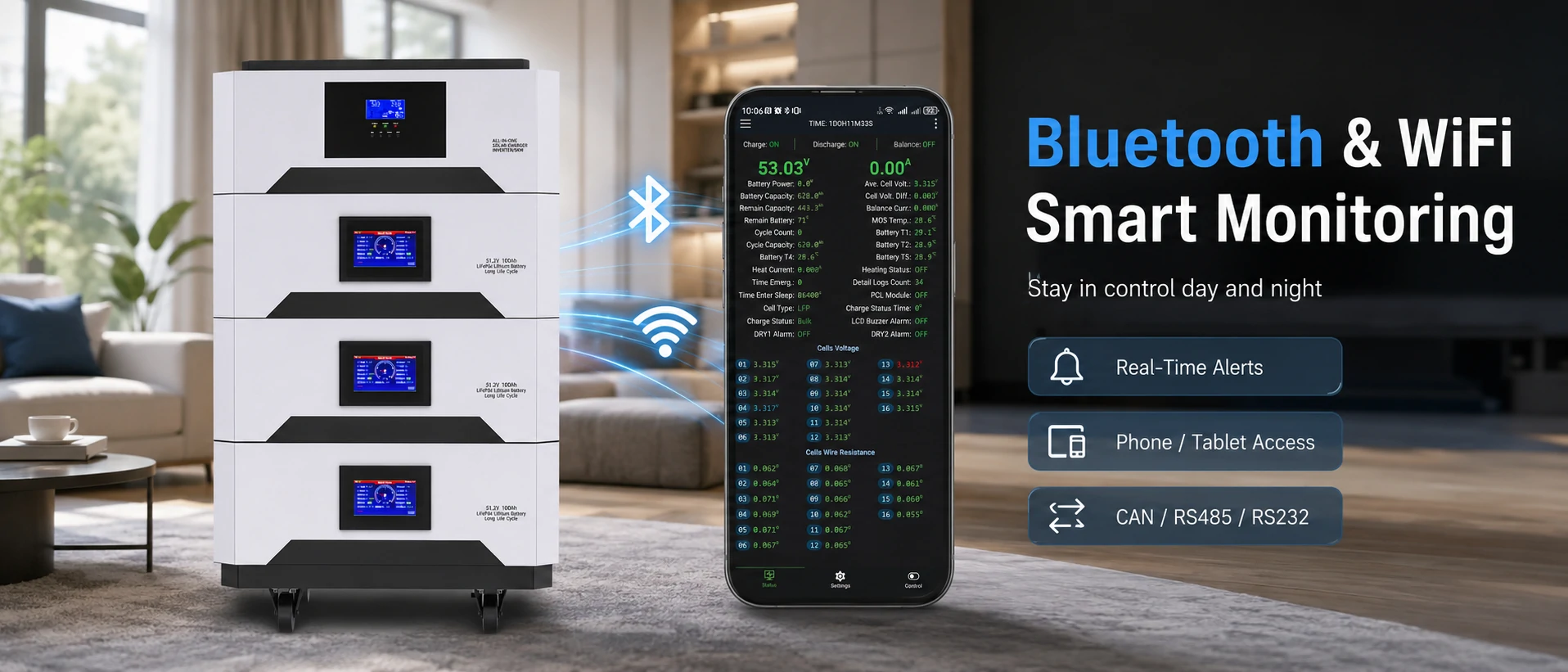 solar battery stackable bluetooth and wifi smart monitoring