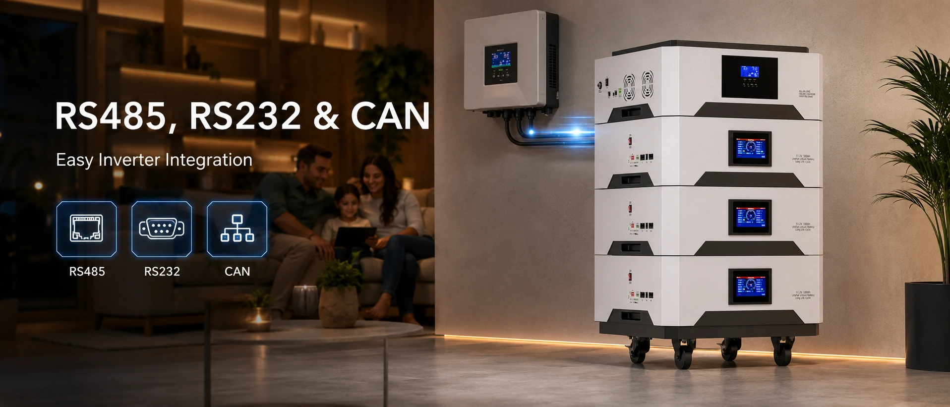 solar battery stackable rs485, rs232 and can communication