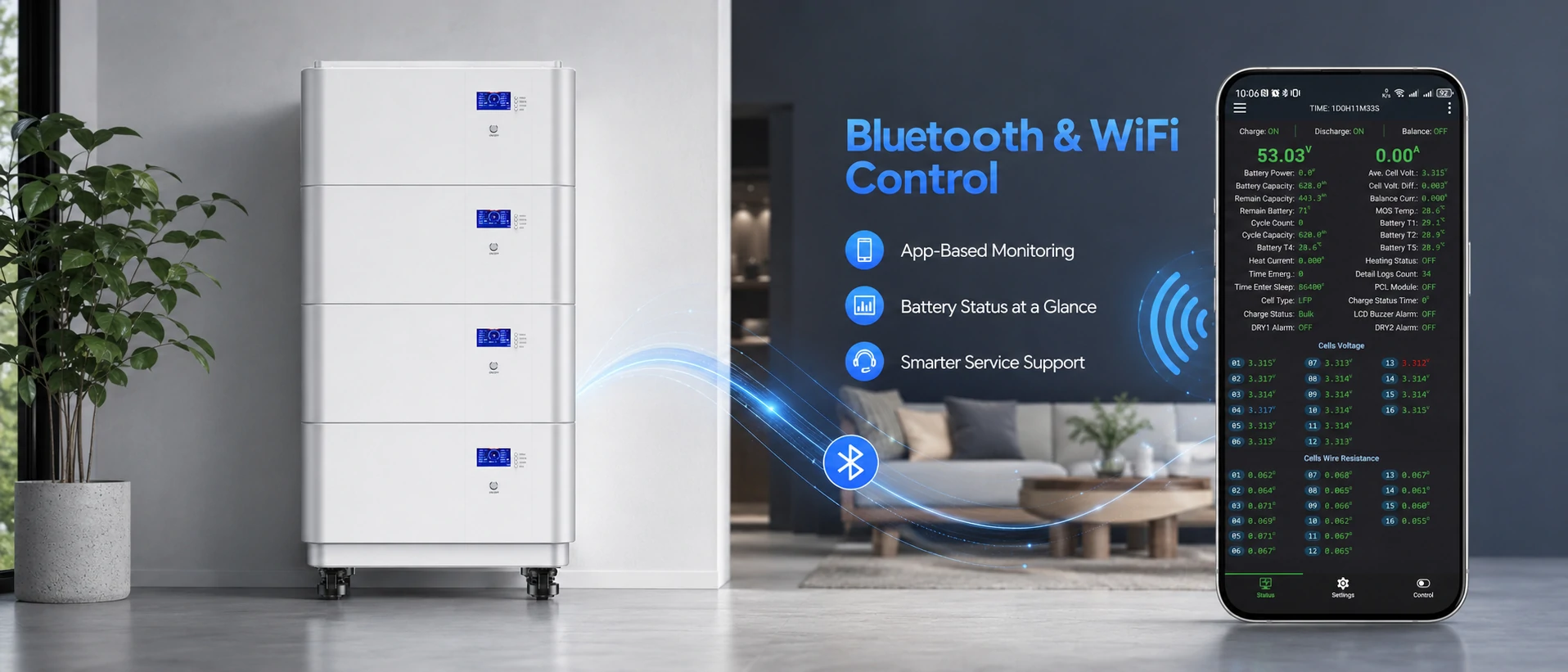 stackable battery storage bluetooth and wifi monitoring