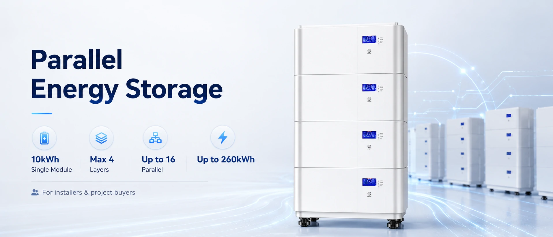 stackable battery storage up to 260kwh