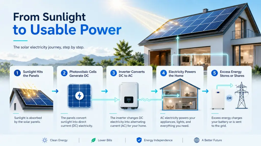 step-by-step process of solar electricity generation