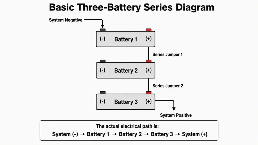 basic three-battery series diagram