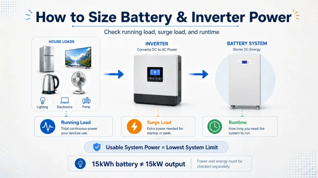 how do you use power ratings to size an inverter and battery