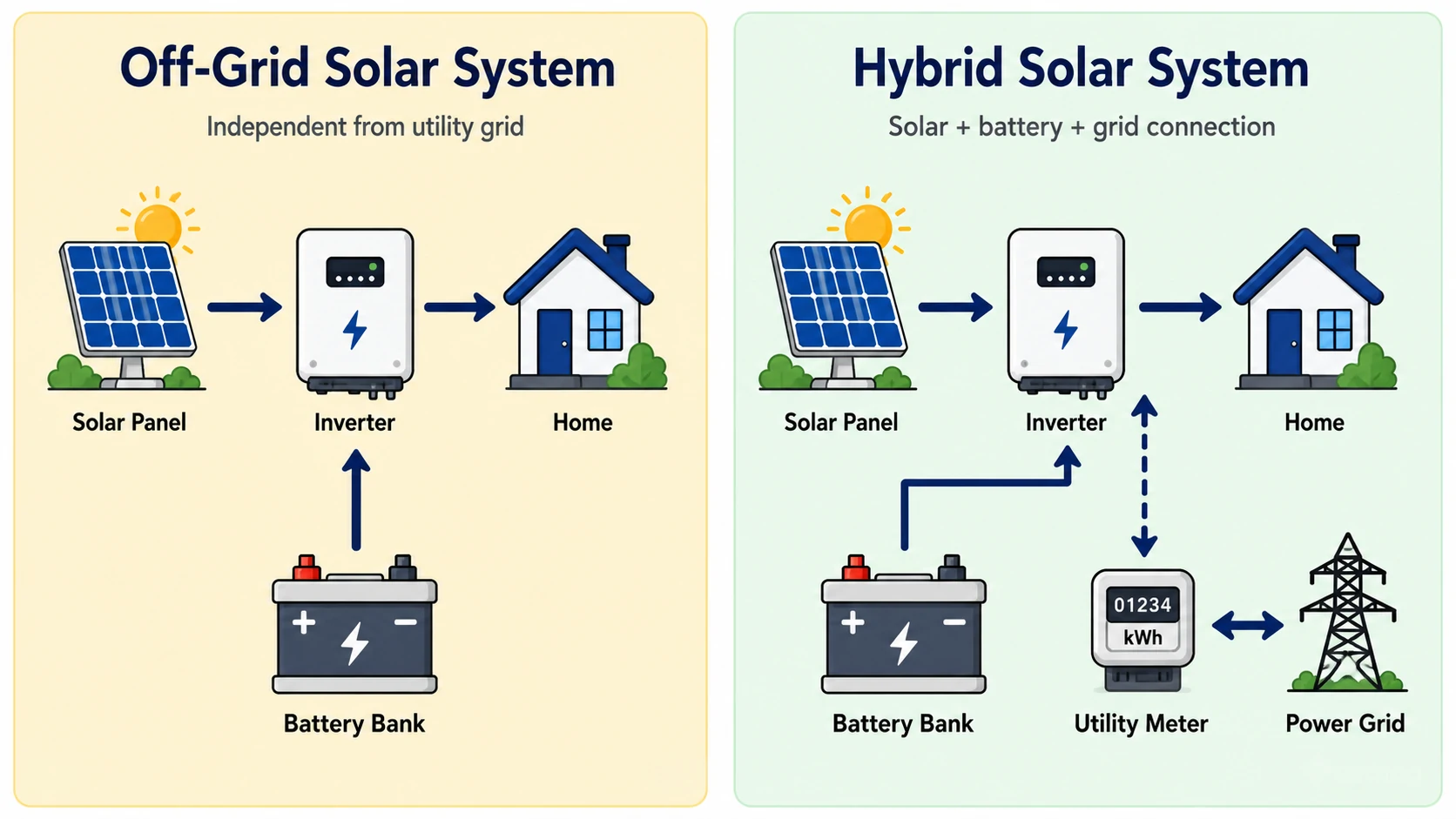 hybrid solar system vs off-grid