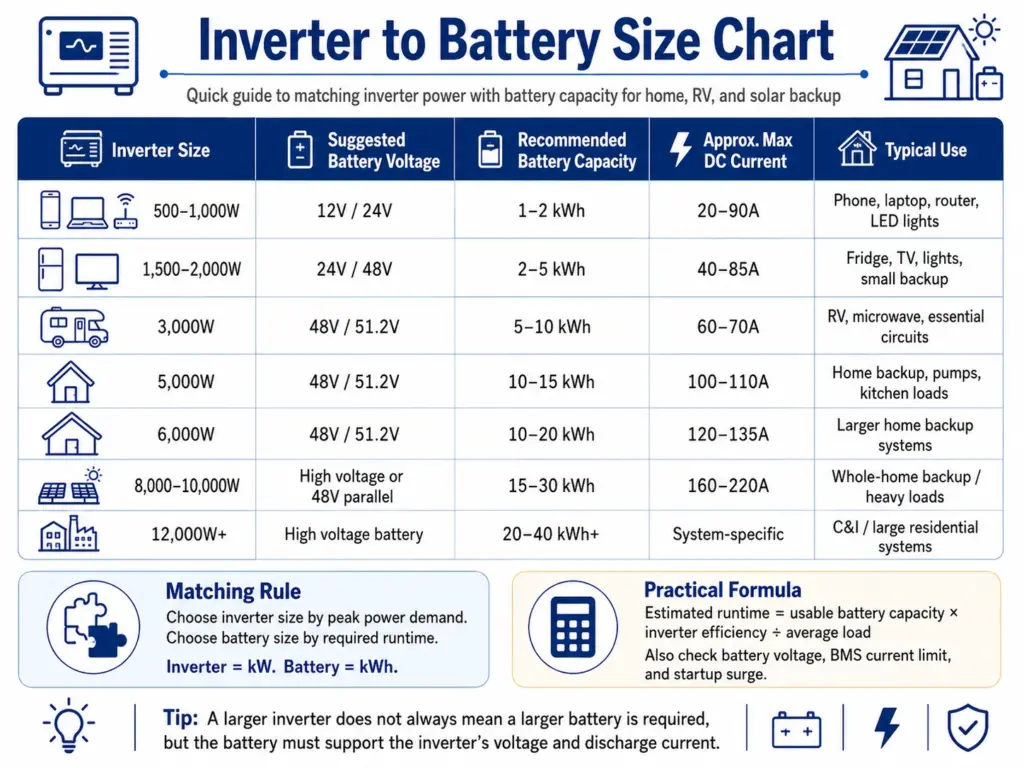 inverter to battery size chart
