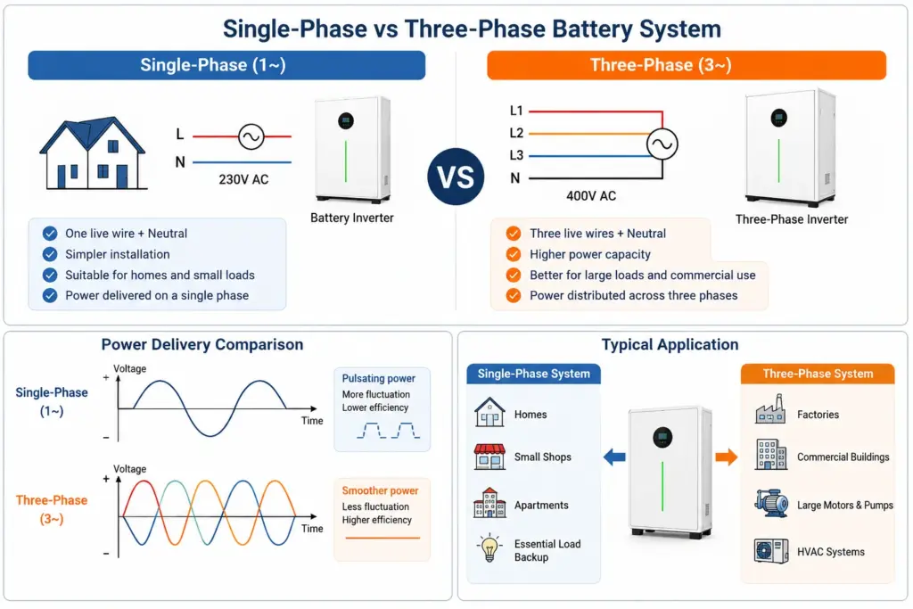 single phase vs 3 phase solar battery