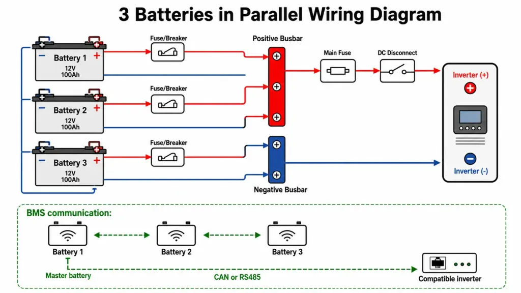 what is the best wiring layout for three batteries in parallel
