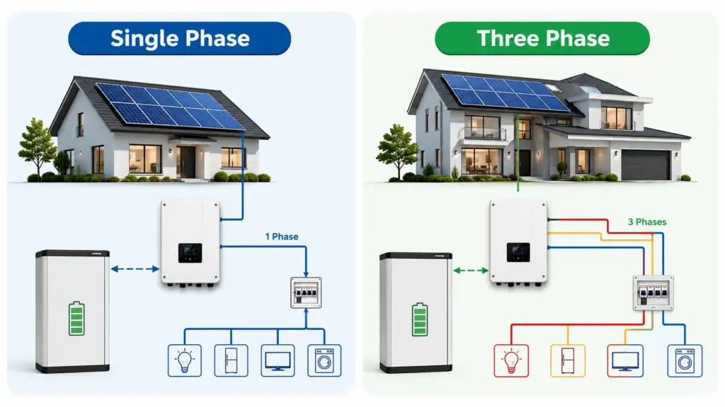what is the difference between a single phase and three phase battery system